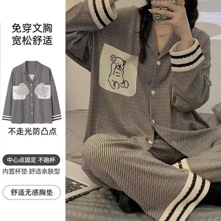 Bộ Đồ Ngủ cotton Tay Dài Có Đệm Ngực Dáng Rộng Phong Cách Công Chúa Cho Nữ