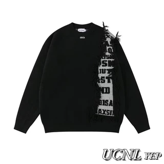 Áo Sweater Dệt Kim Dáng Rộng Viền Tua Rua Kiểu Retro Đường Phố Hàn Quốc Thời Trang Thu Đông Cho Nam