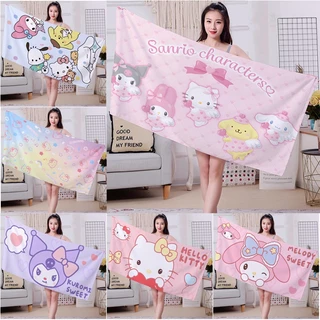 Khăn hoạt hình Sanrio Khăn đi biển Hello Kitty, Kuromi, Melody và Pochacco Khăn in một mặt Khăn tắm vải Terry thấm hút mềm