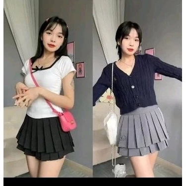 CHÂN VÁY XÒE XẾP LY NGẮN 2 TẦNG CHẤT TUYẾT MƯA HÀN CAO CẤP PHONG CÁCH HÀN QUỐC TRẺ TRUNG Mã 1060