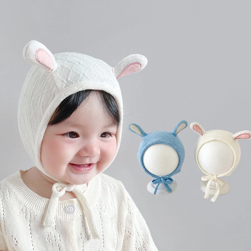 Mũ Trùm Đầu Bảo Vệ Tai Bằng cotton Thoáng Khí Màu Trơn Hình Thỏ Dễ Thương Cho Bé Sơ Sinh