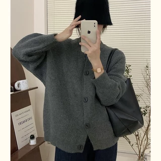 Áo Khoác cardigan Dệt Kim Cài Nút Cổ Tròn Màu Trơn Phong Cách Hàn Quốc Thời Trang Thu Đông Cao Cấp