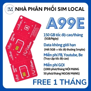 Sim  4G Local A99E Data không giới hạn, Phút gọi miễn phí