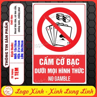 (MẪU CHỮ NHẬT) Logo Tem Decal Dán CẤM CỜ BẠC,No Gamble Nhiều Kích Cỡ, Tem Cấm Chơi Cờ Bạc,Đánh Bài, Có Keo Sẵn Tiện Dụng