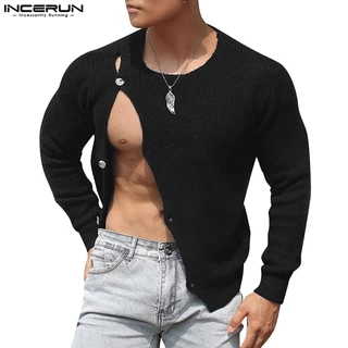 INCERUN Áo sweater Chui Đầu Cổ Cao Tay Dài Dáng Rộng Màu Trơn Thời Trang Cho Nam