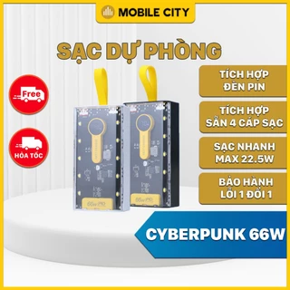 Pin Sạc Dự Phòng CyberPunk 20.000mAh Trong Suốt - Sạc Nhanh 66W, 10 Đèn Cực Sáng, Sẵn 4 Dây Sạc Nhanh - (BH Lỗi 1 Đổi 1)