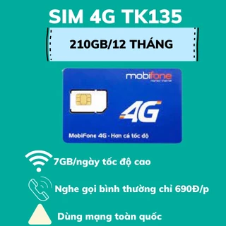 Sim 4G Mobifone TK135 7GB/ngày, miễn phí gói mạng tháng đầu, nghe gọi tự nạp tiền