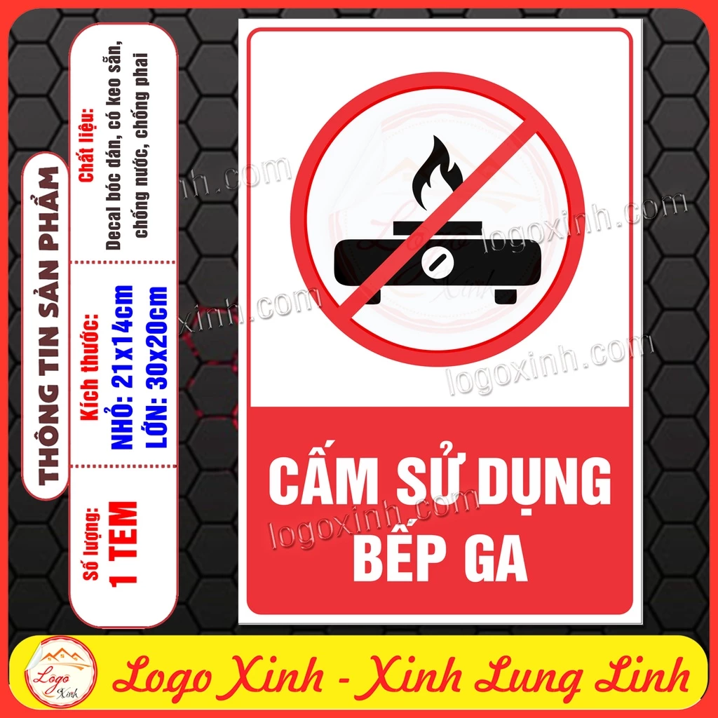 Tem Decal Dán Cấm Không Được Sử Dụng Bếp Ga, Cấm Dùng Bếp Gas, Không Bật Bếp Tem Bóc Dán Có Keo Sẵn Chống Nước