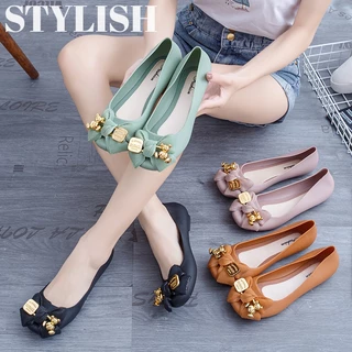 Giày Sandal Đế Bằng Đính Nơ Thời Trang Nữ Tính