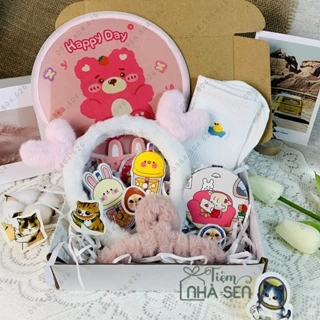 Set quà tặng sinh nhật Gift box tặng ngày lễ nhiều món cho bạn nữ theo tông màu đáng yêu Hồng Xanh Tím QT 30