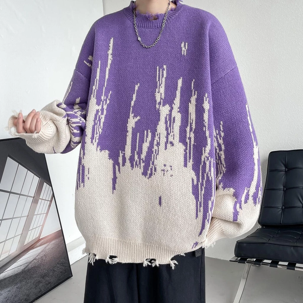 Áo sweater Dệt Kim Cổ Tròn Dáng Rộng Phong Cách Đường Phố Cá Tính Cho Nam