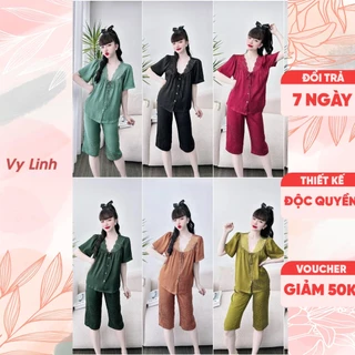 Bộ đồ ngủ nữ cao ấp VY LINH áo cộc quần lửng màu trơn chất lụa gấm mềm mại, thoáng mát, mặc thoải mái khi ngủ s981