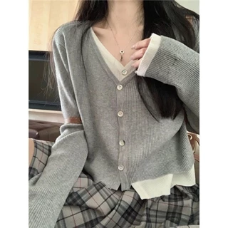 Áo Khoác cardigan Áo nữ len Tay Dài Giả Hai Lớp Thời Trang Cho Nữ