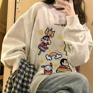 Áo sweater Cổ Tròn Dáng Rộng In Hoạt Hình Kiểu retro Nhật Bản Thời Trang Mùa Đông Cho Các Cặp