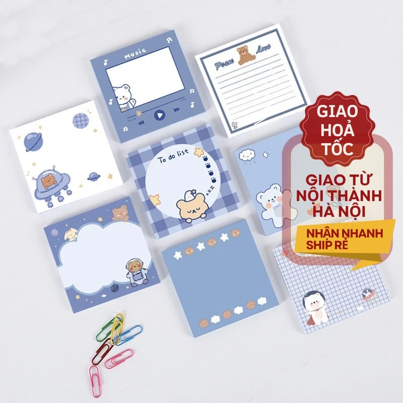 Tập 50 Tờ Giấy Note, Giấy Ghi Chú Chủ Đề Bé Gấu Xinh Xắn ST355