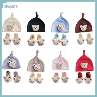 Mũ Beanie Kèm Vớ Chống Trượt Mềm Mại Thoáng Khí In Hoạt Hình Dễ Thương Cho Bé