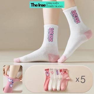 Tất cổ cao nữ thu đông hoa THE INSE tất hàn quốc cotton thoáng khí hút mồ hôi vớ cute tạo kiểu điểm nhấn cho nữ CE054