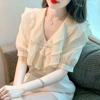 Áo Sơ Mi chiffon Tay Ngắn Dáng Rộng Thời Trang Mùa Hè Hàng Mới Dành Cho Bạn Nữ