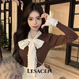 LESACEN Áo Len áo khoác cardigan Hàn Phong hàn quốc phổ biến Korean WMY23C08QG 50Z231212