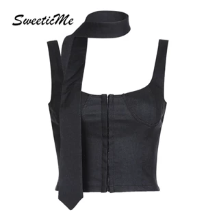 Sweeticme Áo tank Top Hai Dây Dáng Ôm Phong Cách retro Thời Trang 2024 Quyến Rũ Dành Cho Nữ