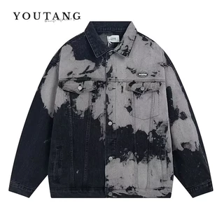 YOUTANG Áo Khoác denim Nhuộm Màu Phong Cách hip hop Đường Phố Mùa Thu Cho Nam Và Nữ