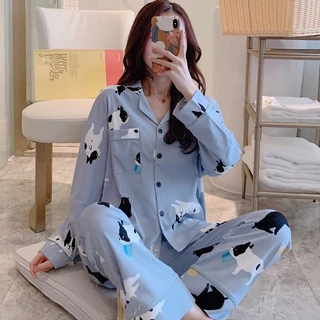 Bộ Đồ Ngủ Pijama Tay Dài Cỡ Lớn Chất Lượng Cao Dễ Thương Cho Nữ