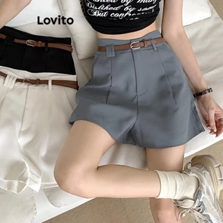 Quần short Lovito cơ bản màu trơn thanh lịch cho nữ LNE21222 (Màu xám đậm)