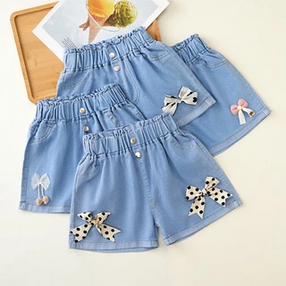 Star Fruit Quần Short Denim Dáng Rộng Thắt Nơ Xinh Xắn Phong Cách Hàn Quốc Cho Bé Gái