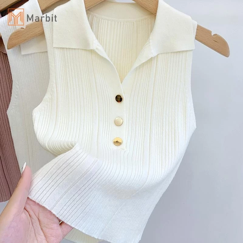 Marbit Thời Trang Thường Ngày Màu Trơn Gợi Cảm Đi Lại Nút Ngọt Ngào Ve Áo Vest Nữ Mới