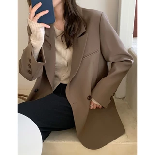 Áo Khoác blazer Dáng Rộng Màu Cà Phê Phong Cách Đường Phố Hàn Quốc Thời Trang Thu Đông Cao Cấp 2023