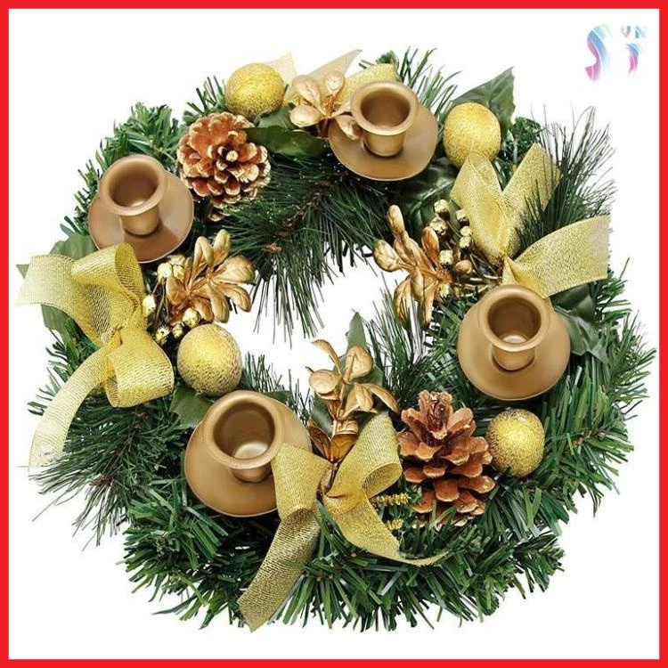 12-inch Advent Candle Holder Ring Pinecone Ribbon Christmas Wreath Widget