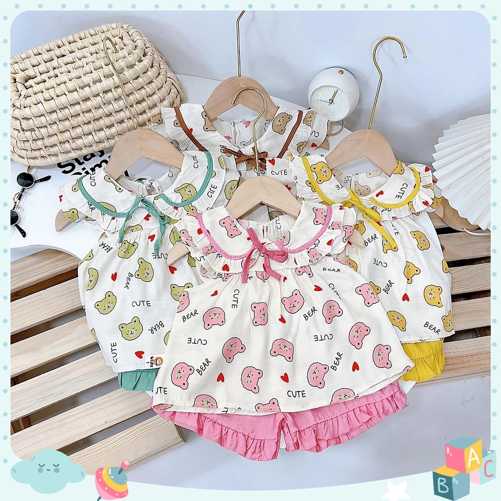 Bộ Cộc Tay Bé Gái, Bộ Hè Bé Gái Chất Liệu Đũi Lạnh Cao Cấp Mềm Mát, Kiểu Dáng Baby Doll Lisa Shop