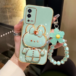 ốp lưng OPPO A55 4G Ốp Điện Thoại Silicone TPU mạ điện 3D thỏ đứng với vòng đeo tay dây buộc Trường hợp điện thoại chống sốc OPPO A55 4G