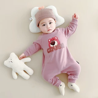 Áo Liền Quần cotton Tay Dài In Hình Gấu Hoạt Hình Dễ Thương Thời Trang Xuân Thu Phong Cách Hàn Quốc Cho Bé Trai Và Gái 0-24 Tháng Tuổi