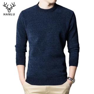 Hanlu Áo sweater Cổ Lọ Vải Nhung Dày Dặn Màu Trơn Đơn Giản Chất Lượng Cao Cho Nam