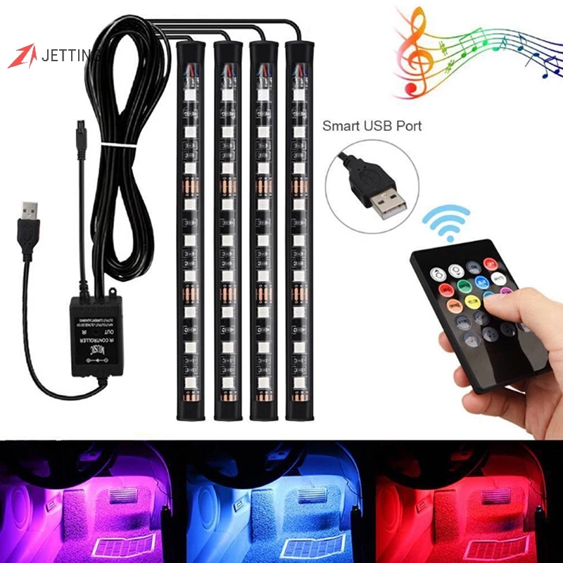 Set 4 Dải Đèn Led 9 Bóng RGB Trang Trí Nội Thất Xe Ô Tô Kèm Bộ Sạc USB Tiện Dụng
 J