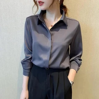 Áo Sơ Mi chiffon Tay Dài Màu Trơn Phong Cách Hàn Quốc Thời Trang Mùa Thu Cho Nữ