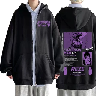 HOT Áo Khoác Hoodie Tay Dài Oversize Có Khóa Kéo In Họa Tiết Hoạt Hình Chainsaw Man Reze Cho Nam Và Nữ