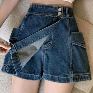 Quần shorts jeans nữ giả váy lưng cao, chân váy ngắn chữ a dáng ôm hot trend 2023 Shop Hạt Dẻ