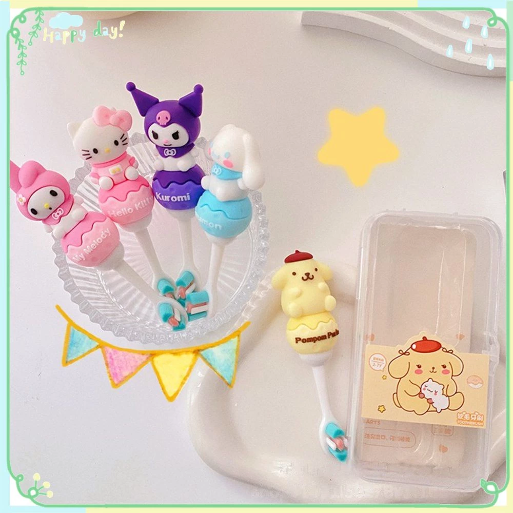 [COD] Bàn chải đánh răng silicon Sanrio Kawaii Cinnamoroll Lông mềm không làm tổn thương nướu răng Anime Bàn chải đánh răng Pompompurin dễ thương Trẻ em người lớn [Lmlife]