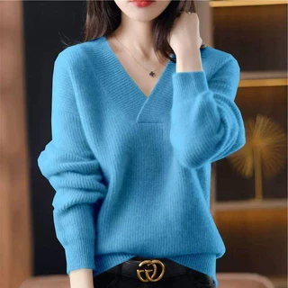 Áo Sweater Dệt Kim Cổ Chữ V Dáng Rộng Màu Sắc Tinh Khiết Thời Trang 2023 Cho Nữ