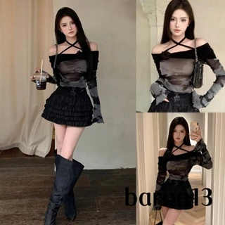 Xo8k-áo Thun crop Top Tay Loe Dài Màu Tương Phản Thời Trang Xuân Hè Cho Nữ