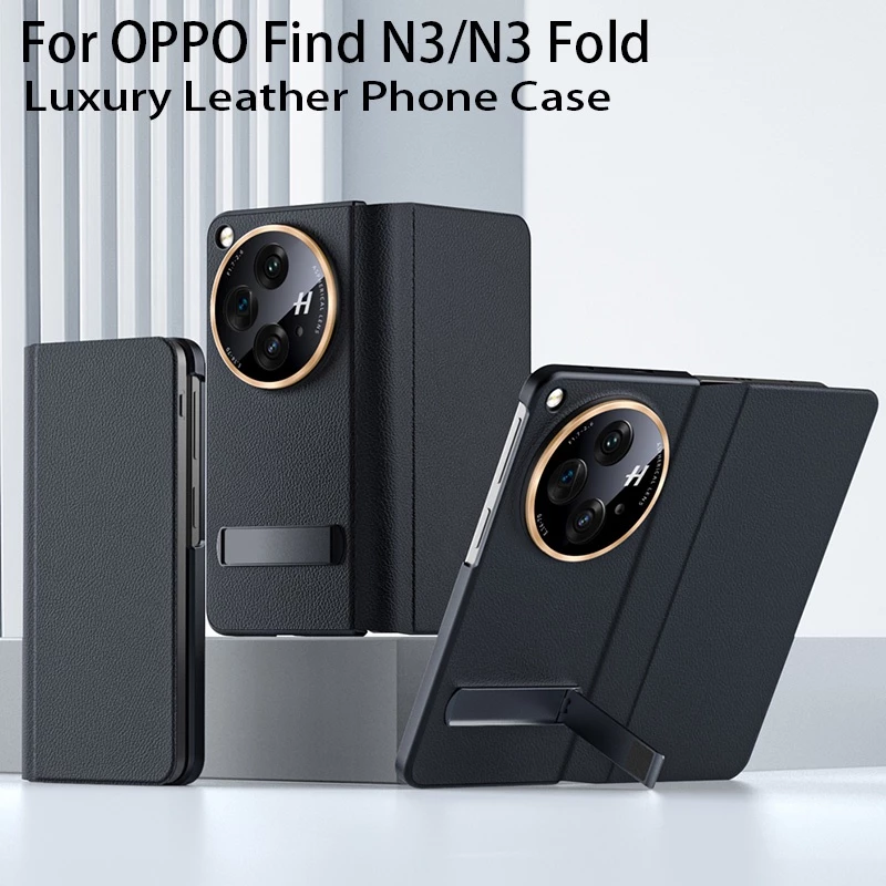 Findn3 Da PU Sang Trọng PC Giá Đỡ Từ Flip Case OPPO Find N3 Fold Find N3 5G Bảo Vệ Ống Kính Máy Ảnh Vỏ Điện Thoại Chống Sốc