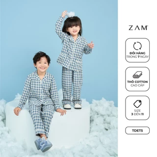 BỘ NGỦ SHE BY ZAM - TDET5 -  . BỘ DÀI TAY KẺ TRẺ EM THÔ COTTON - MÀU XANH