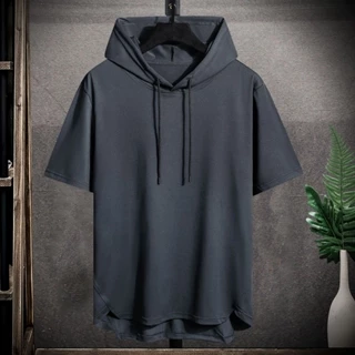 Áo hoodie Tay Ngắn Màu Trơn Dáng Rộng Thời Trang Mùa Hè Cho Nam