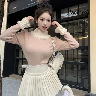 Mcionyi Áo sweater Dệt Kim Tay Dài Cổ Đứng Kiểu Pháp Thời Trang 2024 Cho Nữ