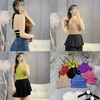 Áo yếm xốp hở lưng 3 dây ngang kiểu dáng croptop có mút   , chất thun xốp dày dặn