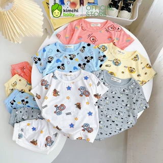 Đồ Bộ Cộc Tay Bé Trai, Bé Gái Minky Mom Vải Cotton Lụa In Hình Mickey Quần Viền, Bộ Quần Áo Cho Bé Mặc Hè MKM315