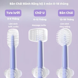 Set 3 Bàn Chải Rơ Lưỡi Silicone 3 Giai Đoạn Cho Bé Từ 0-18m