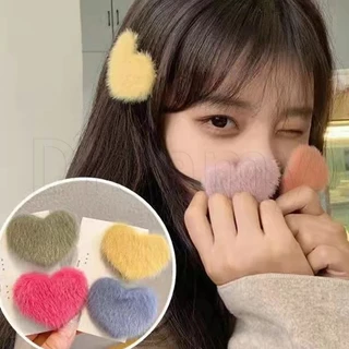 Girl sweet heart Kẹp Tóc bb / Kẹp Tóc Màu Trơn Đơn Giản / Kẹp Tóc Lông Xù Hình Trái Tim Phong Cách Hàn Quốc ins Thích Hợp Cho Mùa Thu Đông